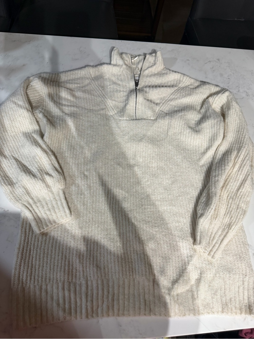 Pink Republic Maternity Women's Cream V-Neck Zip Pullover Sweater
